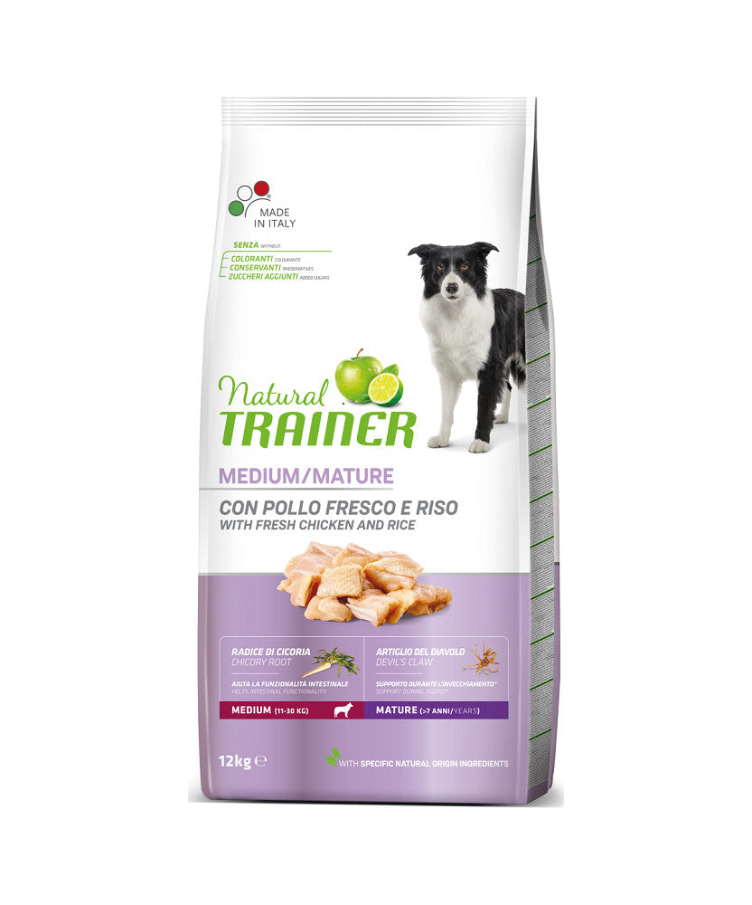 Natural Trainer Medium Mature con Pollo Fresco e Riso 12kg Natural Trainer Medium Mature con Pollo Fresco e Riso 12kg